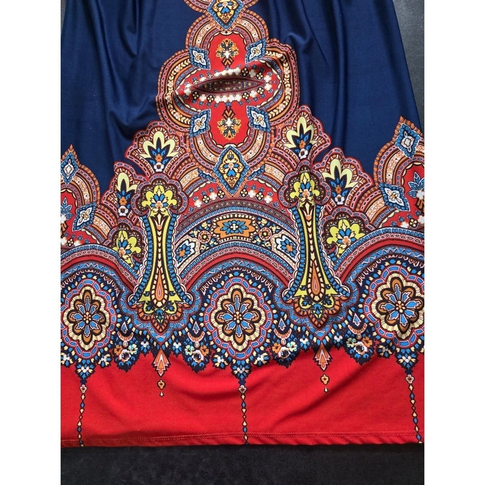 Bailey Blue Maxi Dress Small Navy Red Boho Medallion Paisley Sleeveless - Picture 4 of 7